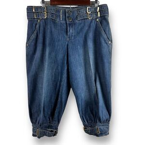 Y2K Apple Bottom Jeans Womens 38 Multi Buckle Detail Baggy Denim Crop Streetwear